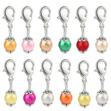 Marqueur de Maille en Alliage de Zinc+Acrylique Rond Argent Mat Couleur au Hasard Perlaire 30mm x 9mm, 12 Pcs