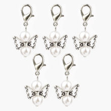 Marqueur de Maille Insecte en Alliage de Zinc Ange Argent Vieilli Blanc 38mm x 18mm, 5 Pcs