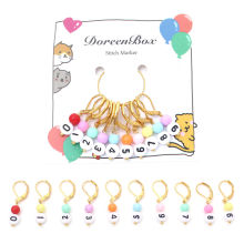 Marqueur de Maille en Cuivre & Acrylique Doré Couleur au Hasard Chiffres 0-9,  3.1cm x 1.1cm, 1 Kit ( 10PCs/Kit)