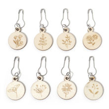 Marqueur de Maille en Alliage de Zinc & Bois Rond Crème Fleurs 5.1cm x 2cm, 1 Kit ( 8PCs/Kit)