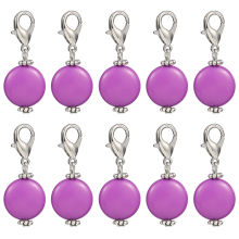 Marqueur de Maille en Alliage de Zinc+Acrylique Argent Vieilli Prune Rond 40mm x 16mm, 10 Pcs