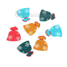 Bouton de Couture en Contre-Plaqué Noël Deux Trous Bours Couleur au Hasard 35mm x 30mm, 50 Pcs