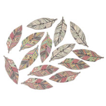 Bouton de Couture en Bois 2 Trous Feuille Couleur au Hasard 42mm x 15mm, 50 Pcs