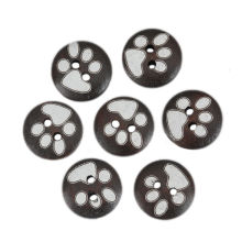 Bouton de Couture en Bois Deux Trous Rond Café Foncé Griffe 15mm Dia, 100 Pcs