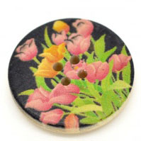 Bouton de Couture en Bois 4 Trous Rond Multicolore Fleur 3cm Dia, 30 PCs