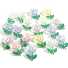 Bouton de Haute Couture en Acrylique Tulipe Couleur au Hasard Perlaire 3.9cm x 2.8cm, 10 Pcs