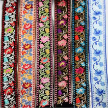 Ruban de Sangle Jacquard Ethnique en Polyester Multicolore Fleurs Broderie 5cm, 10 Yards