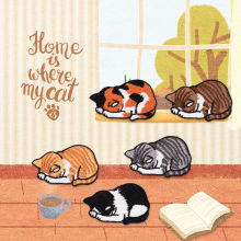 Patchs (Dos Avec Colle) DIY Scrapbooking Artisanat en Polyester Broderie Multicolore Chat 5.5cm x 3.3cm, 1 Pièce