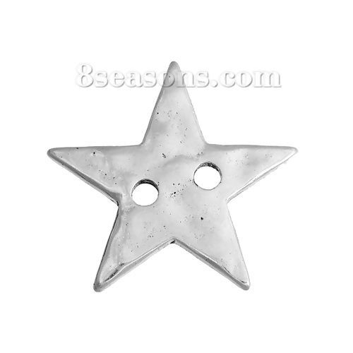 Bouton en Alliage de Zinc 2 Trous Etoile Argent Vieilli 21mm x 20mm 20mm x19mm, 20 Pcs