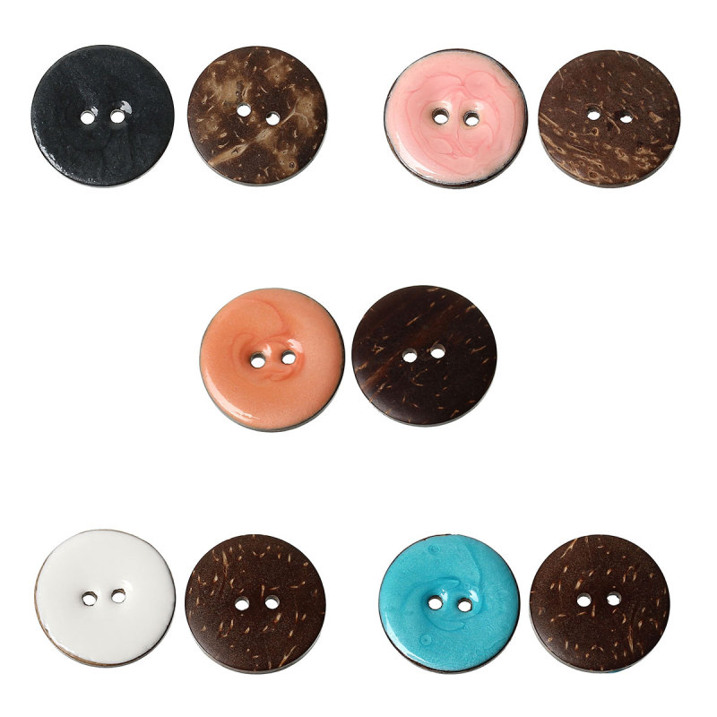 Boutons de Couture 2 Trous en Coquille de Coco Forme Rond Mixte Diamètre: 25mm, 10 Pcs