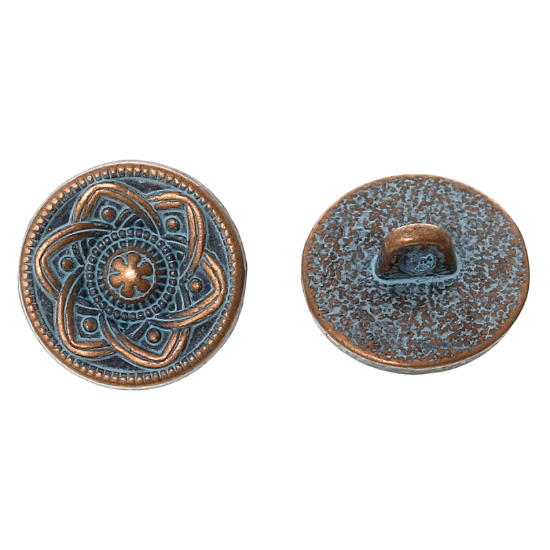 Bouton de Haute Couture en Alliage de Zinc Rond Cuivre Rouge Antique Fleur 15mm Dia, 50 PCs