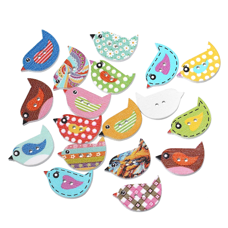 Bouton de Couture en Bois 2 Trous Oiseau Couleur au Hasard 23mm x 16mm, 10 PCs
