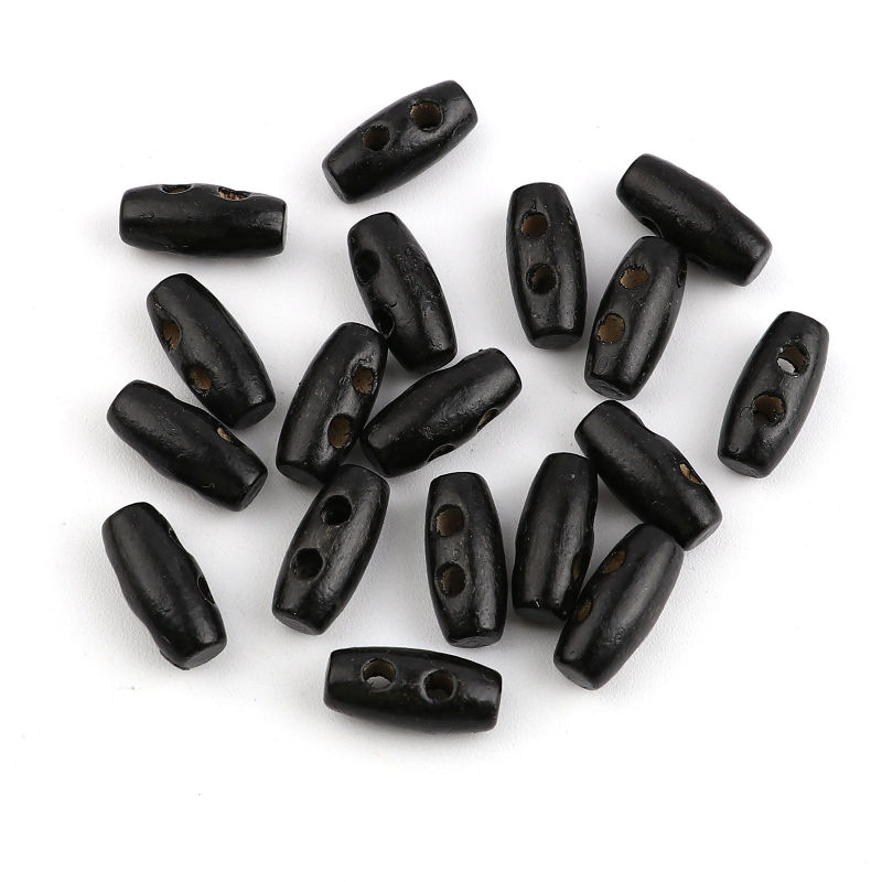 Bouton Toggle en Bois Deux Trous Tonneau Noir 16mm x 7mm, 100 Pcs