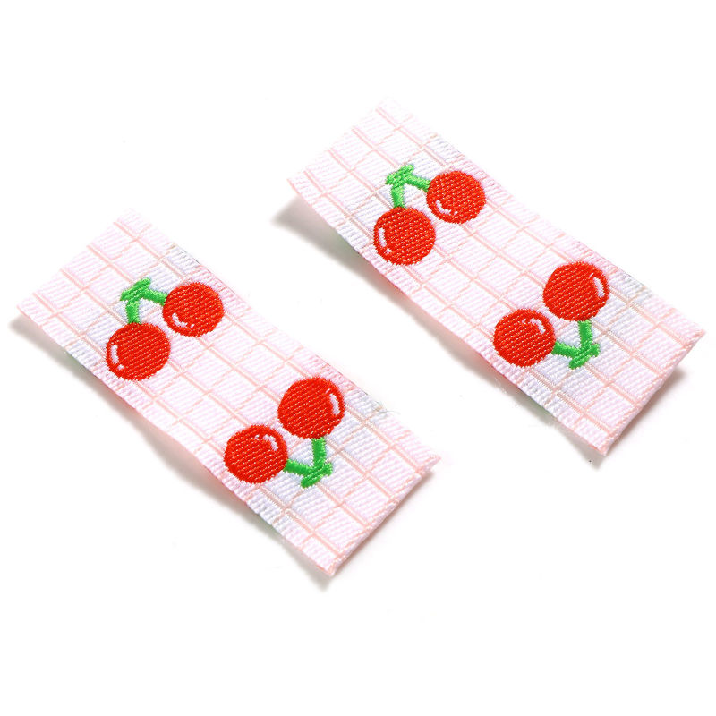 Étiquettes en Polyester Rectangle Rose Pêche Cerises 4cm x 1.5cm, 100 Pcs