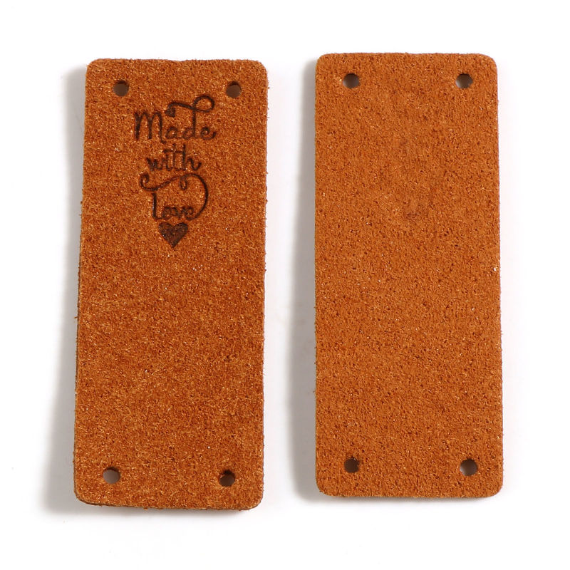 Étiquettes en Microfibre Rectangle Brun Cœur 