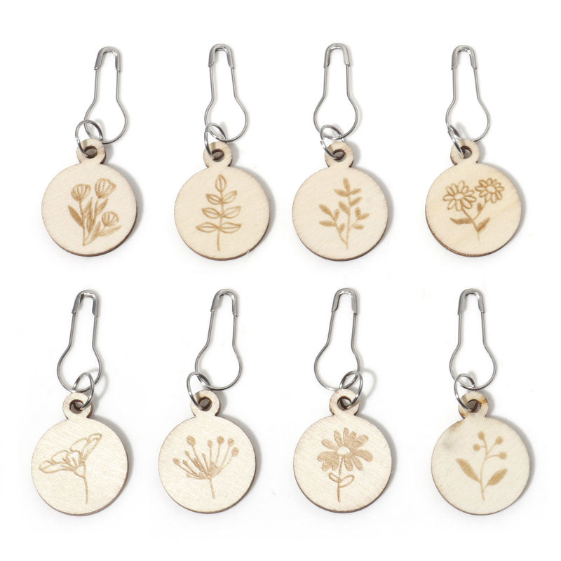 Marqueur de Maille en Alliage de Zinc & Bois Rond Crème Fleurs 5.1cm x 2cm, 1 Kit ( 8PCs/Kit)