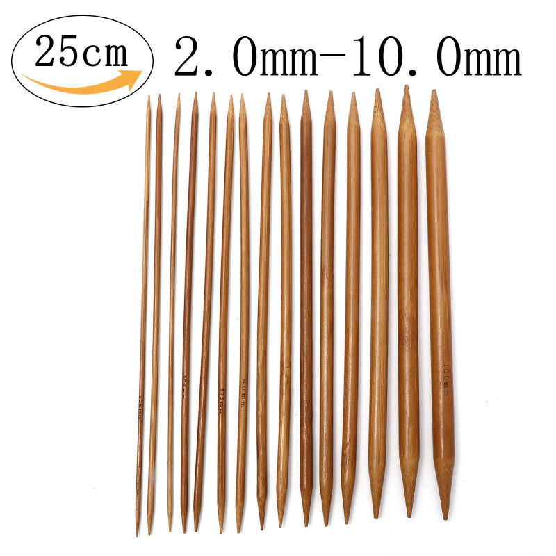 Aiguilles à Tricoter Double Point en Bambou Brun 25cm Long, 1 Kit ( 72 Pcs/Kit)