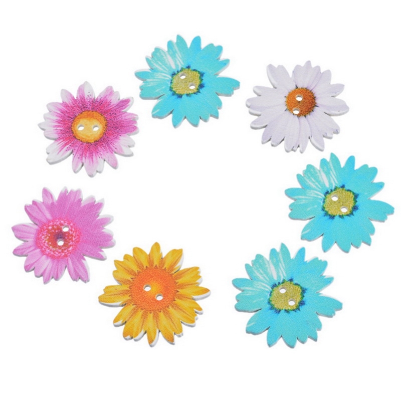 Bouton de Couture en Bois 2 Trous Chrysanthème Mixte 34mm x 34mm, 20 Pcs