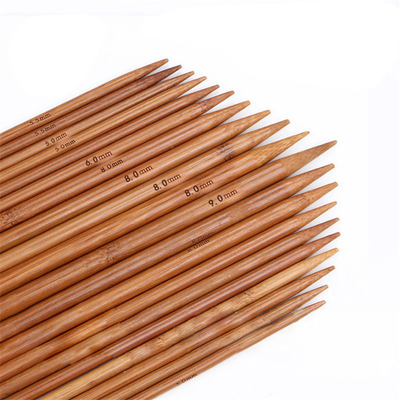 Aiguilles à Tricoter Double Point en Bambou Brun 25cm Long, 5 Pièces