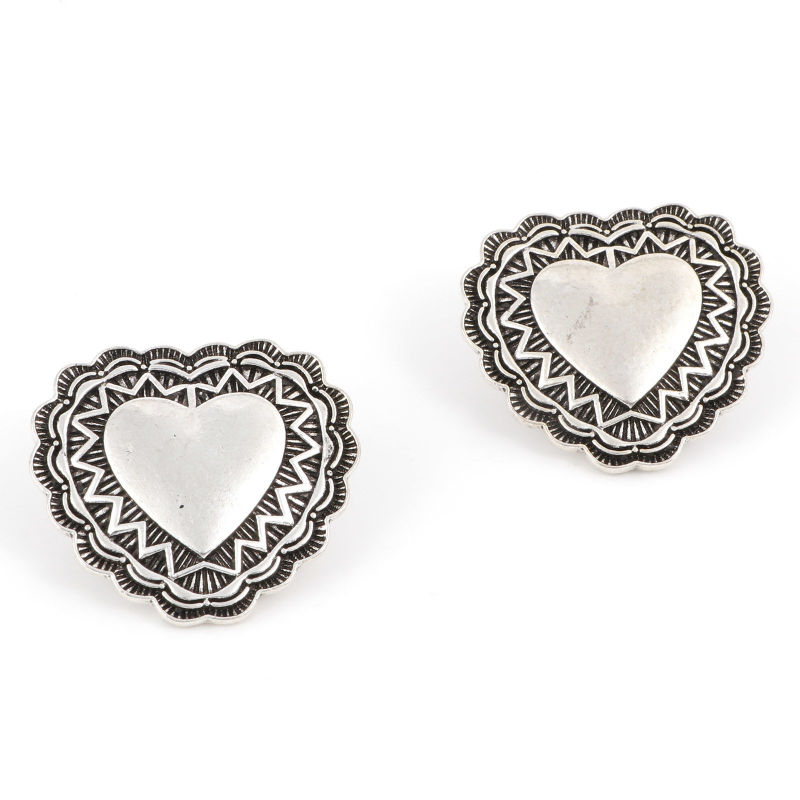 Bouton de Haute Couture La Saint Valentin en Alliage de Zinc 1 Trou Argent Vieilli Cœur 3.8cm x 3.1cm, 3 Pcs