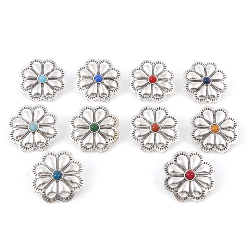 Bouton de Haute Couture en Alliage de Zinc 1 Trou Argent Vieilli Multicolore Fleur 3cm x 3cm, 3 Pcs