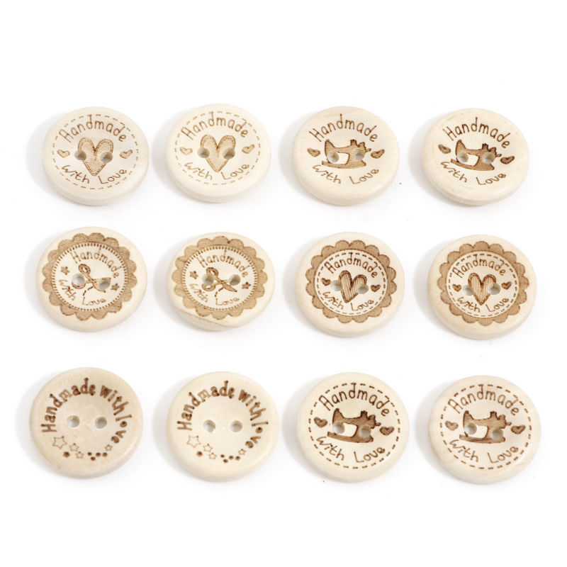 Bouton de Couture en Bois 2 Trous Rond Crème Message 