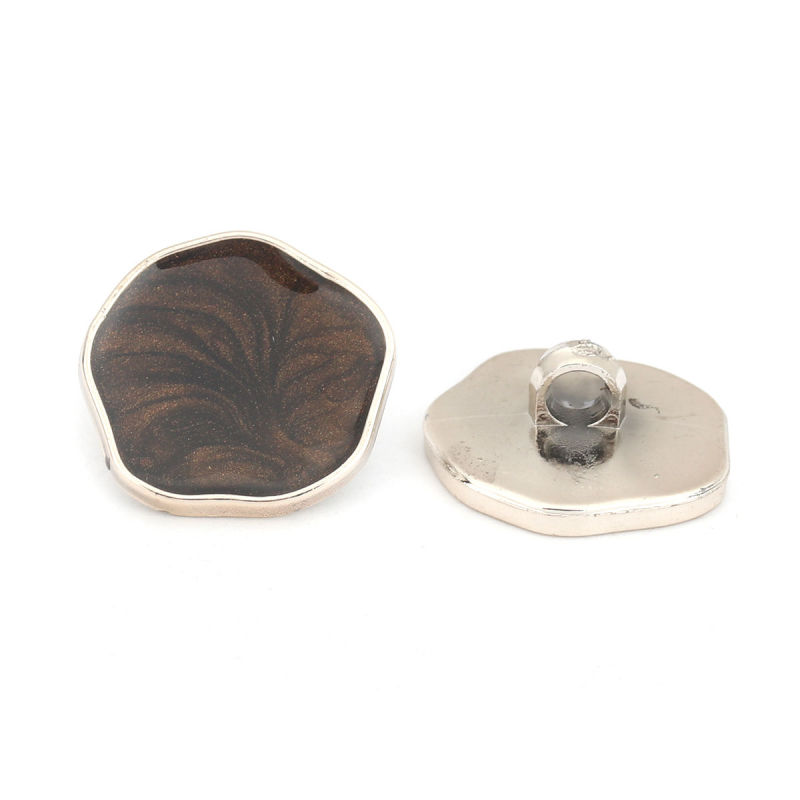 Bouton de Haute Couture en ABS Irrégulier Café Foncé Or Émail 21mm x 20mm, 10 Pcs
