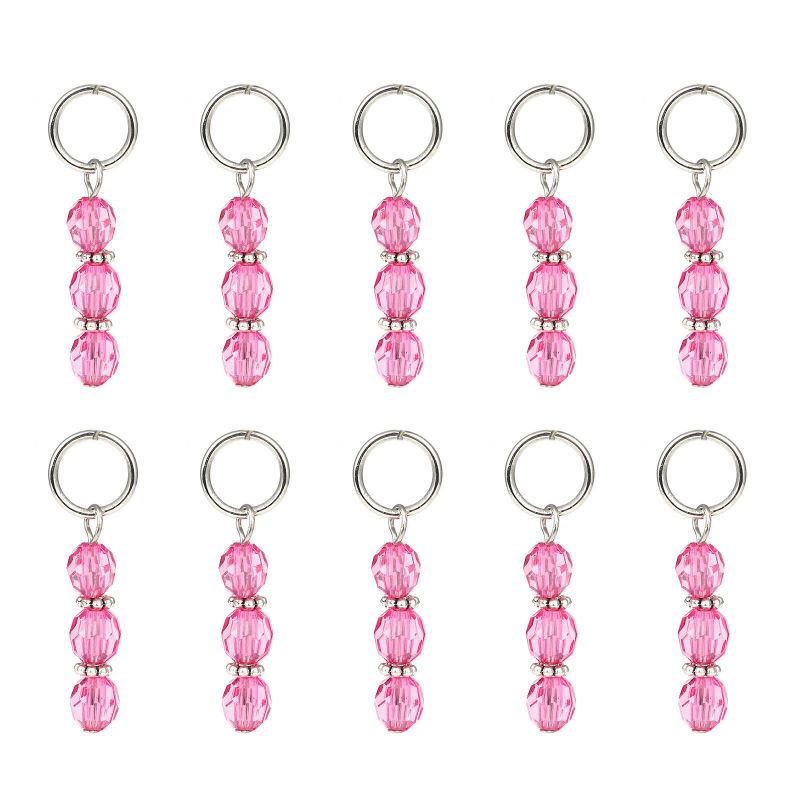 Marqueur de Maille en Alliage de Zinc+Résine Argent Mat Fuchsia 44mm x 12mm, 10 Pcs