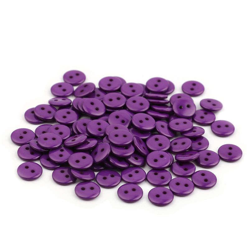 Bouton de Couture en Résine 2 Trous Rond Violet 10mm Dia, 100 Pcs