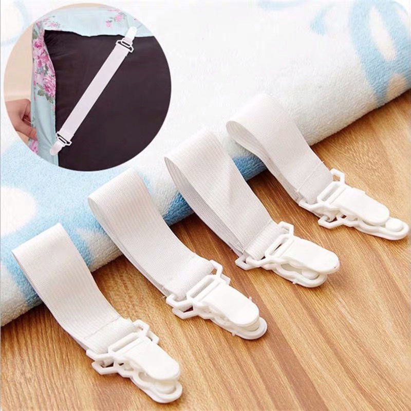 Clip de Fixation Boucle de Drap de Lit à Bande élastique Antidérapante Support en Polyester Blanc Elastique 24.3cm, 1 Paquet ( 4 Pcs/Kit)