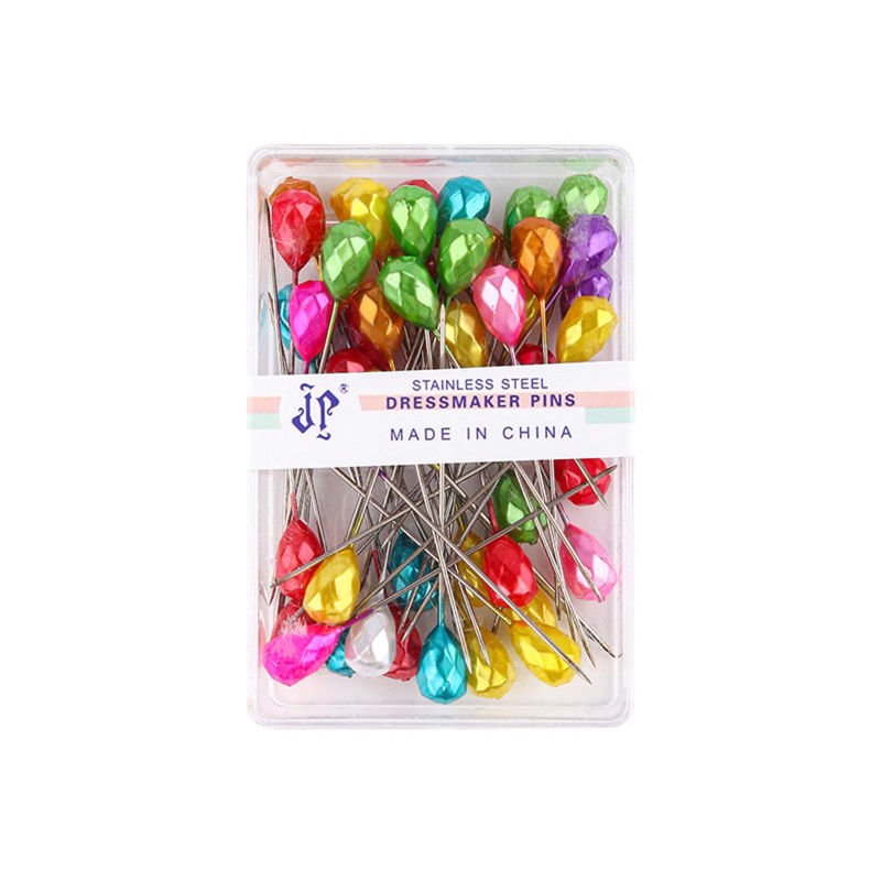 Aiguille de Positionnement de Couture en Plastique & Alliage Losange Couleur au Hasard A Facettes 5.2cm long, 1 Boîte ( 50 Pcs/Boîte)