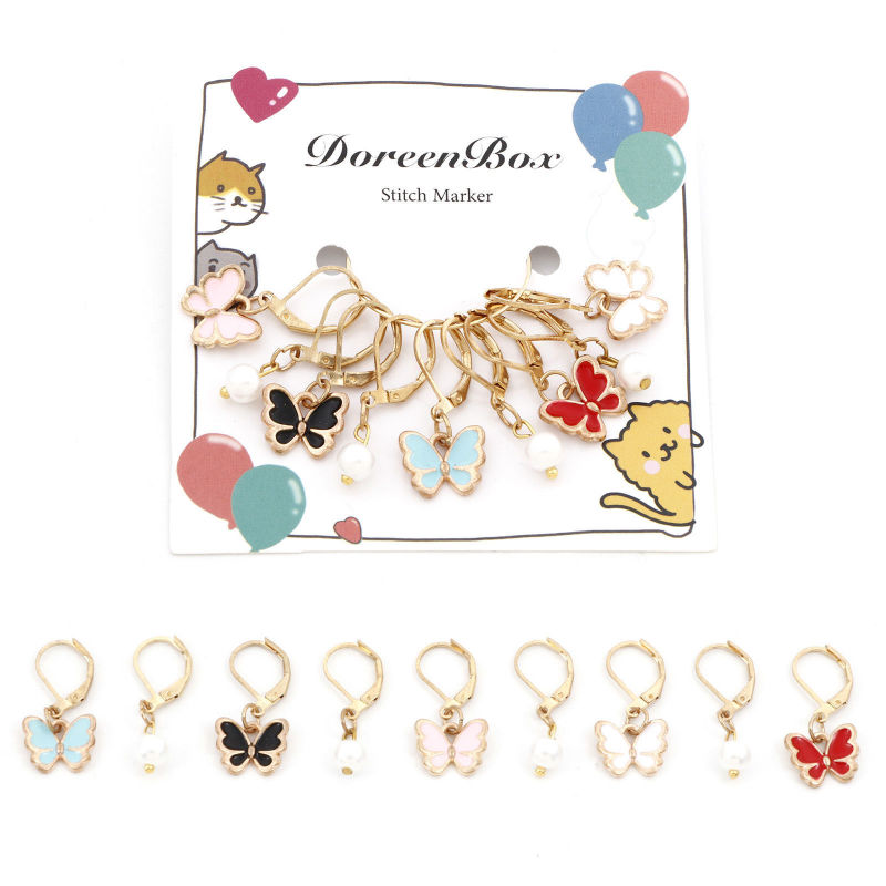 Zinc Based Alloy Knitting Stitch Markers Butterfly Animal Gold Plated Enamel 29mm x 13mm 29x10mm, 1 Set