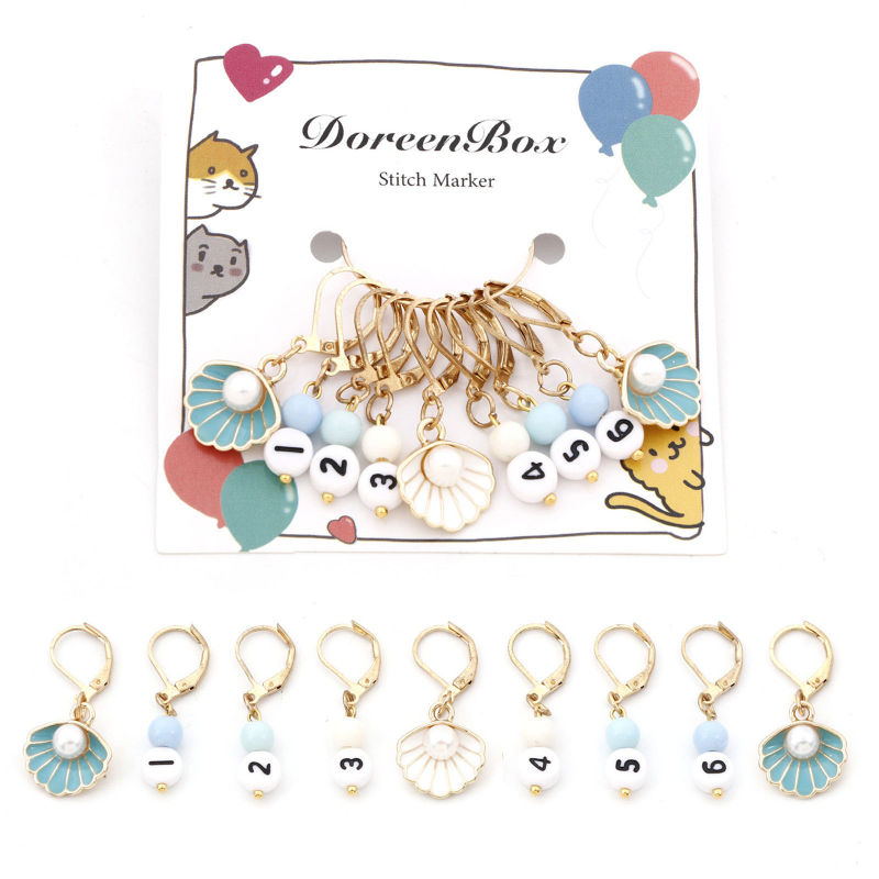 Zinc Based Alloy Knitting Stitch Markers Shell Number Gold Plated Enamel 3.6cm x 1.5cm, 1 Set