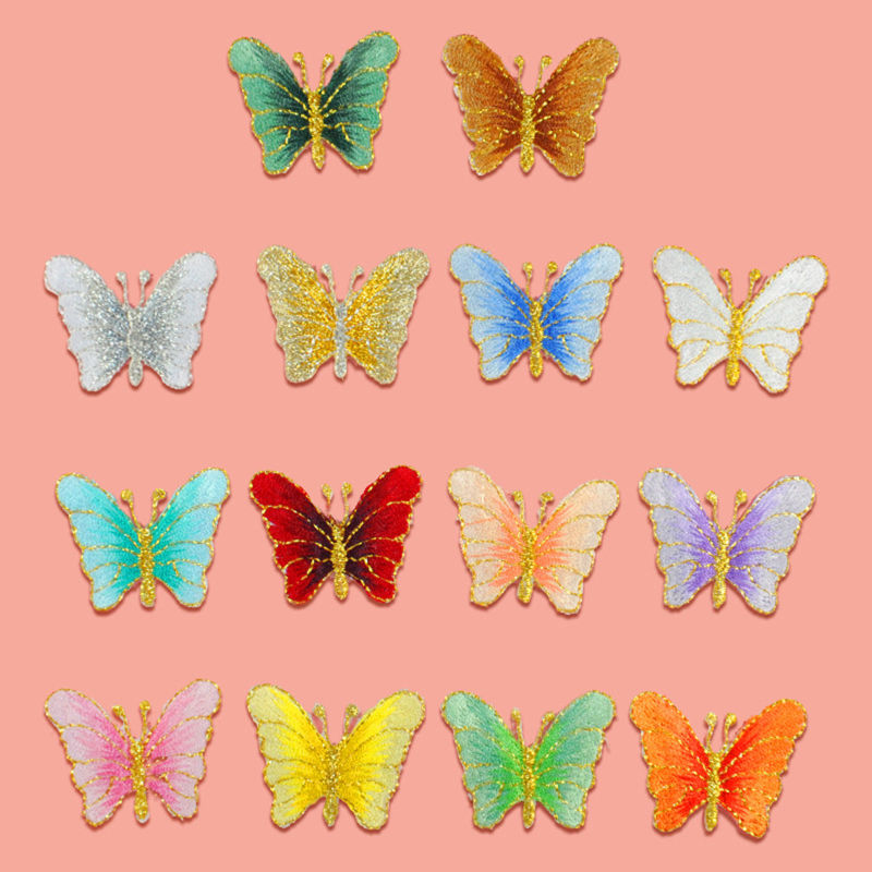 Patchs (Dos Avec Colle) DIY Scrapbooking Artisanat en Polyester Insecte Multicolore Papillon 3.9cm x 3cm, 2 Pcs