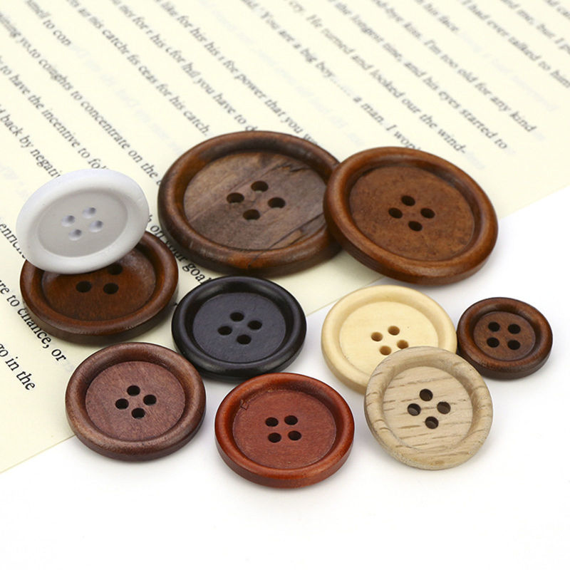Wood Buttons Scrapbooking 4 Holes Round Black 11.5mm Dia., 100 PCs